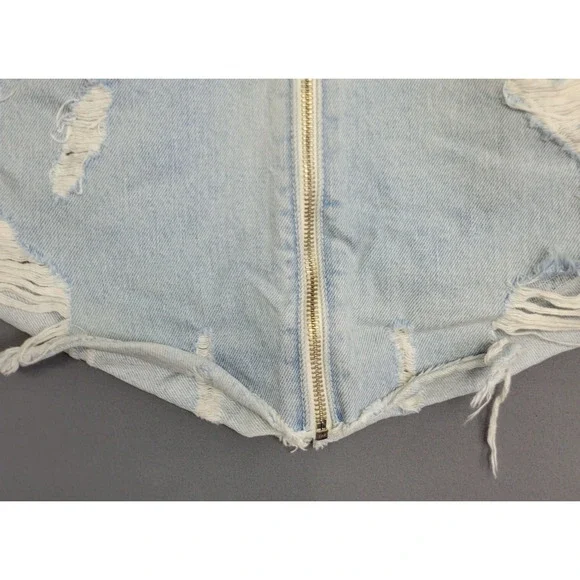 Carmar Distress Mini Jean Skirt Womens 23 Blue Denim Pockets Full Zip Grunge - Picture 6 of 13